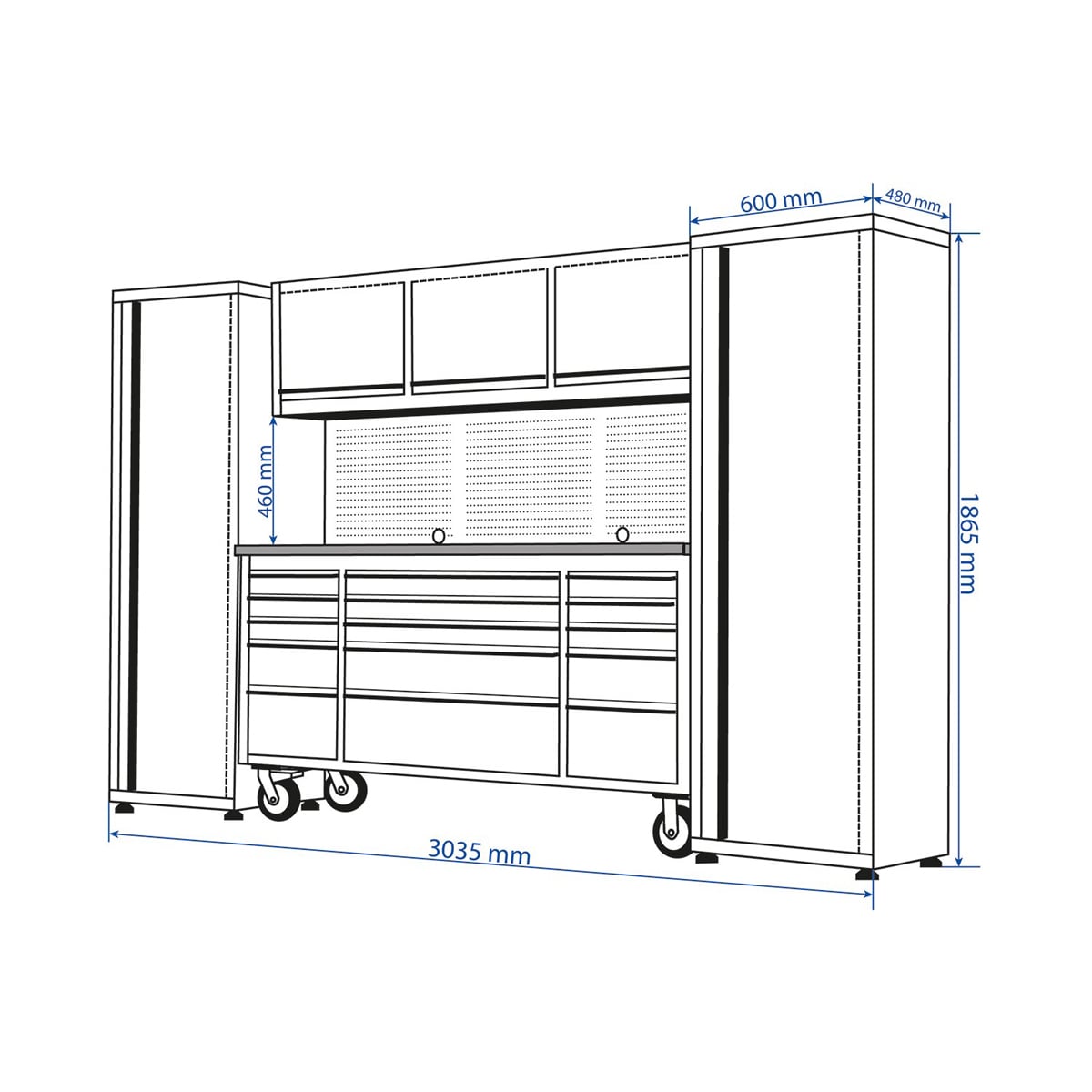 SGS 72in Deluxe Stainless Steel 15 Drawer Workbench with Cabinets